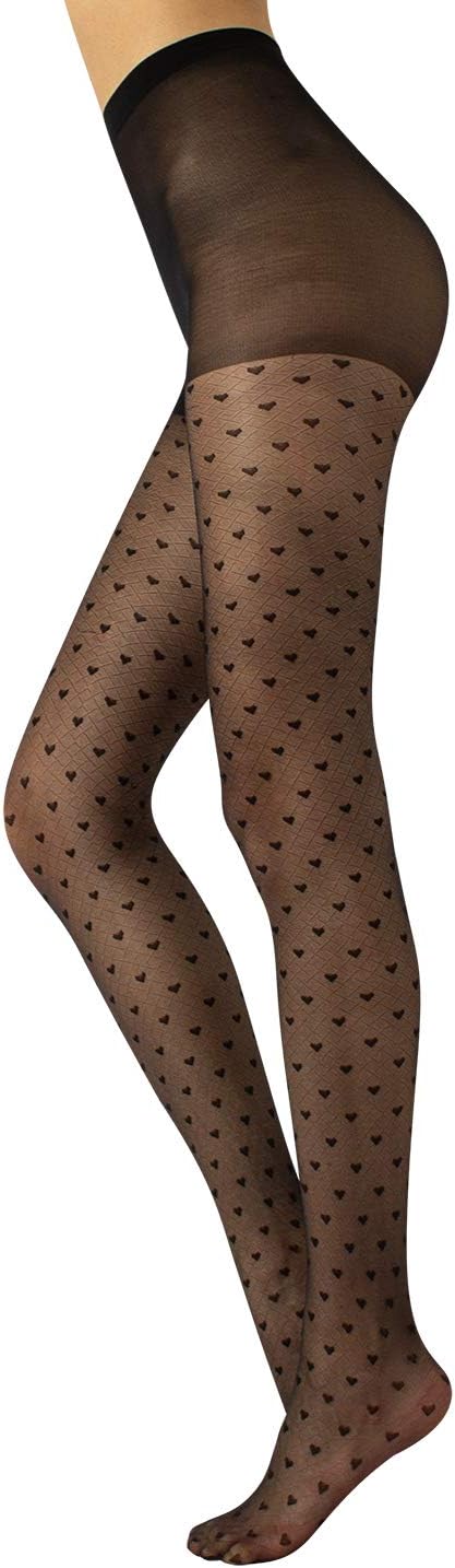 CALZITALY - Sheer Fashion Patterned Tights with Little Hearts | Black | S/M, L/XL | 20 DEN | Made in Italy