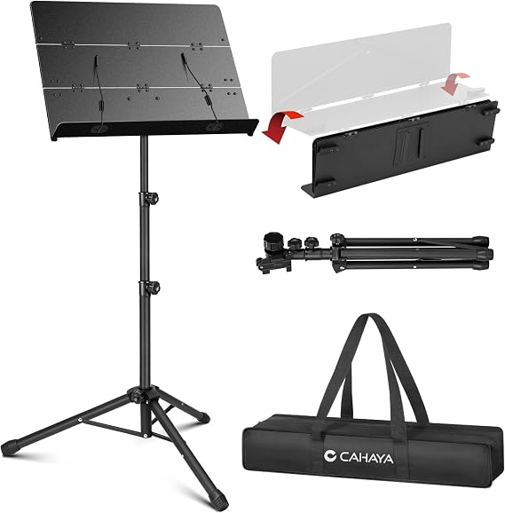 CAHAYA Sheet Music Stand Foldable with Tri-fold Panel Portable Metal Stand