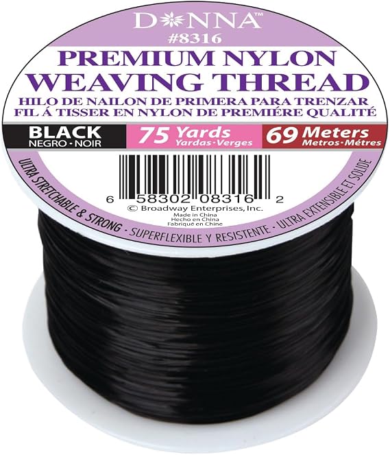 DONNA Premium Nylon Weaving Thread Spool, Black, 75 Yards, Stretchy Strong Sewing Cord, Weft Wig Braid Use