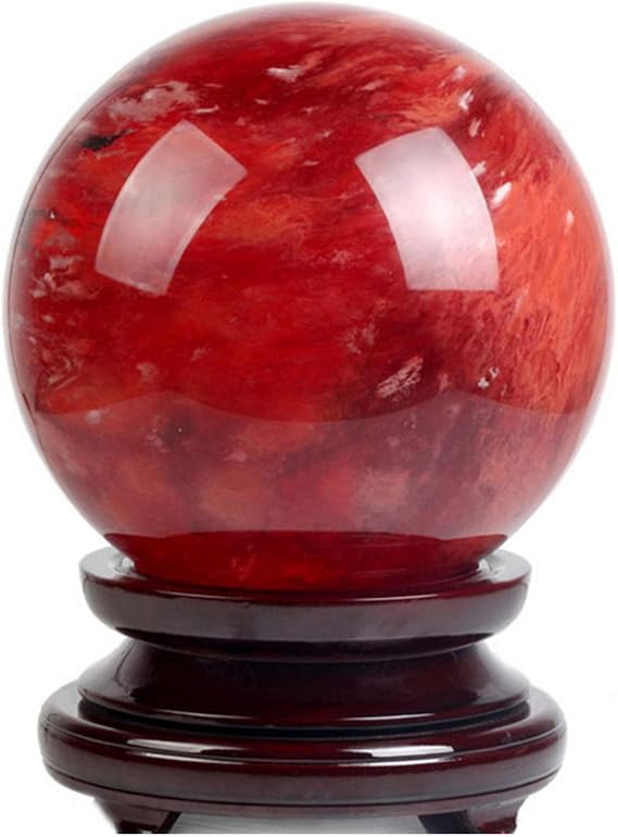 Red Obsidian Ball with Stand, Natural Red Crystal Ruby Ball Sphere Melting Quartz Crystal Gemstone for Meditation Healing Feng Shui Home Decoration,2.75inches
