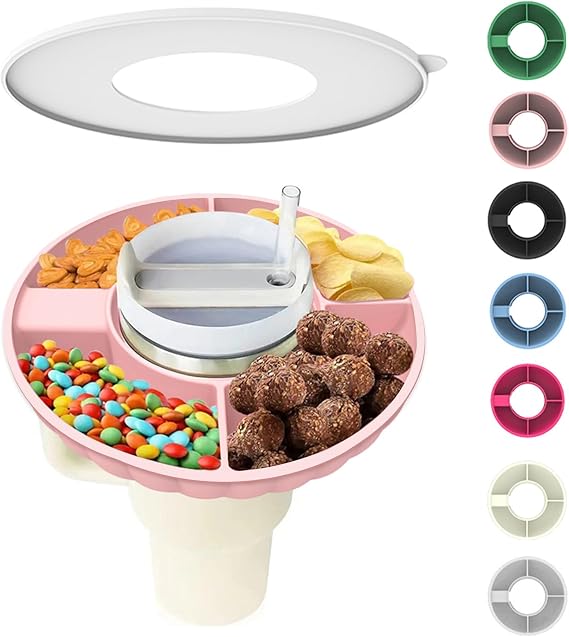 Snack Bowl for Stanley Cup, Silicone Snack Tray with Lid Compatible with Stanley Cup 40 oz, Reusable Snack Ring (1Pcs, Pink)