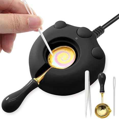 Electric Wax Warmer, Seal Melter Black Electric Wax Seal Kit with Spoon, Tweezer and Stir Stick for Melting Beads and DIY