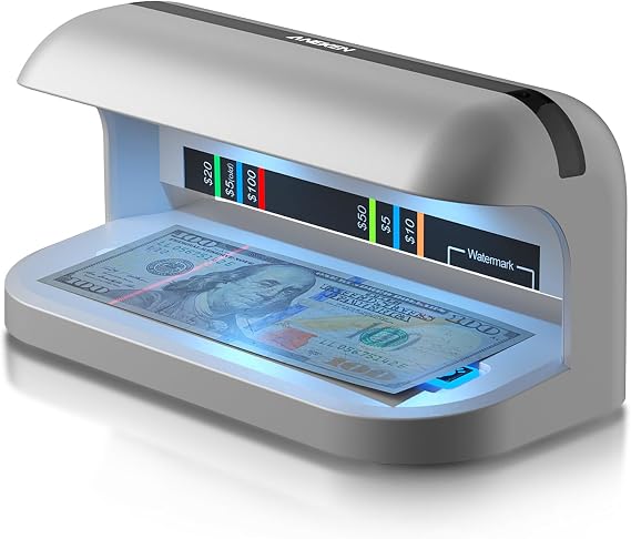 Aneken AL-17 Counterfeit Bill Detector with UV LED Light, Advanced UV Counterfeit Money Detector with Card & ID Detection, Suitable for All Currencies in the World, Silver