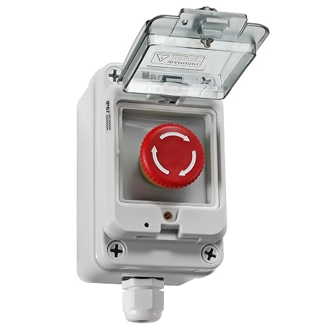 IP67 Button Switch Outdoor Waterproof Box Red Button Emergency Stop with Protective Cover Anti-misoperation Switch(AC/DC 6A-110V/3A-240V/2.5A-380V)