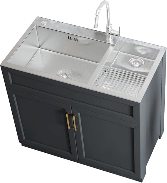 Laundry Sink with Cabinet, Bathroom Sinks Laundry Pool Balcony Household Utility Sink for Garage, Basement, Shop and Laundry Room(80x48cm/31.4x18.8in,Right Washboard)