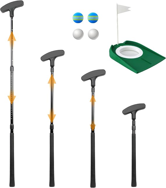 Golf Adjustable Putter, Single Pack Unisex Mini Putter, Can Be Used By Both Left And Right Hands, Adjustable Black Putter Set, With 4 Balls And 1 Flag Cup, Suitable For Children, Teenagers And Adults.