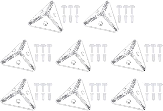 sourcing map 8 Set Acrylic Corner Bracket, 3-Hole Triangle Corner Connector Joint Hanger Brace Brackets Transparent w/Translucent Snap for DIY Display Box