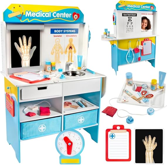 Get Well Doctor Wooden Activity Center- Kids Pretend Play Medical Playset