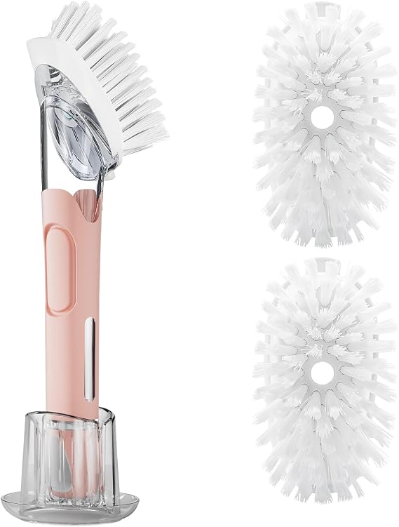 RIMAY Soap Dispensing Dish Brush Set with 2 Brush Refills and Holder