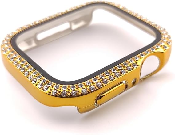Quse Taşlı Kasa Koruyucu, Apple Watch Series 10 9 8 7 6 5 4 3 ile Uyumlu 46mm/45mm/44mm/42mm/41mm/40mm/38mm Ekran Koruyucu (Gold, 45MM)