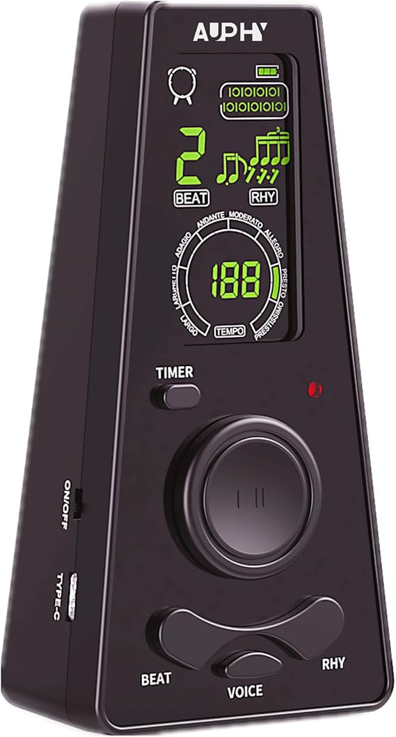 Digital Metronome for Piano Guitar Violin Ukulele Sax Flute etc,Human Voice CountingClear Display & Quick-Adjust Tempo Dial,Delivers Precise Beat & Multiple Rhythm Patterns,Battery Operated