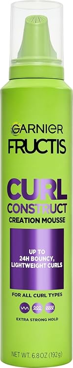 Garnier Fructis Curl Construct Creation Mousse, Curl Activator Provides Frizz Control, Long-Lasting Hold, and No Weigh-Down for Curly, Wavy, and Coily Hair, 6.8 oz (Packaging May Vary)