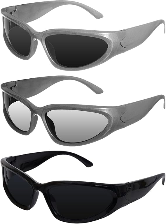 Nydotd 3 Pairs Y2K Sunglasses for Women Men Trendy Wrap Around Sunglasses