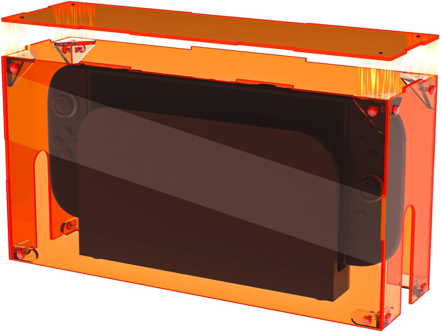 playvital Acrylic Display Case Display Case for Nintendo Switch 2 Clear Dust Cover for Switch 2 Dock Magnetic Vent Scratch-Resistant Waterproof Display Box Transparent-Orange