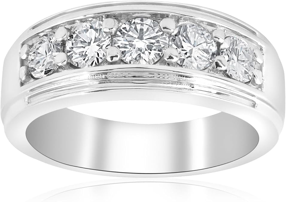 Pompeii 1 ct Mens Diamond Five Stone Wedding Ring 10k White Gold