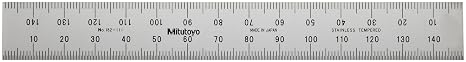 Mitutoyo 182-111, Steel Rule, 150mm, (1mm, 1/2mm), 1.2mm Thick X 19mm Wide, Satin Chrome Finish Tempered Stainless Steel