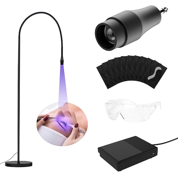 TopDirect UV Lash Light for Eyelash Extensions - Curing UV Eyelash Glue, 5 W UV Lash Lamp 10 Eye Patch+ Goggles, Lash Light for Eyelash Tech Nail Tech with Foot Pedal Control, Adjustable Spot Size