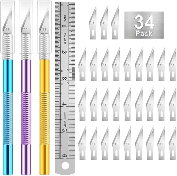 3PCS Craft Knife Hobby Knife Includes 30PCS Spare Exacto Knife Blades #11 and A Ruler, HEADLEY TOOLS Precision Exacto Knife Set Ideal for Crafting, Scrapbooking, Arts, DIY, Stencil, Carving