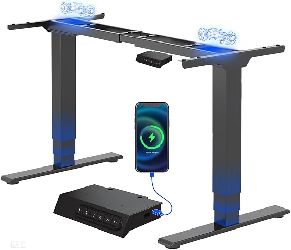 FlexiSpot Standing Desk Frame E6 MAX, 120KG Heavy Duty, Dual Motor 3-Stage Electric Height Adjustable Desk Frame with USB for Home Office, Black