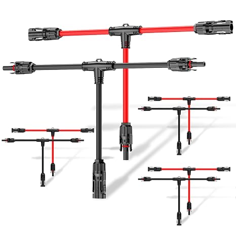 4 Pair Solar Connectors for 2 Solar Panels,Tool-Free Solar Panels Connectors 10awg, Waterproof Solar Panel Splitter, 1 to 2 T Branch Parallel Adapter for Solar Cable Extension