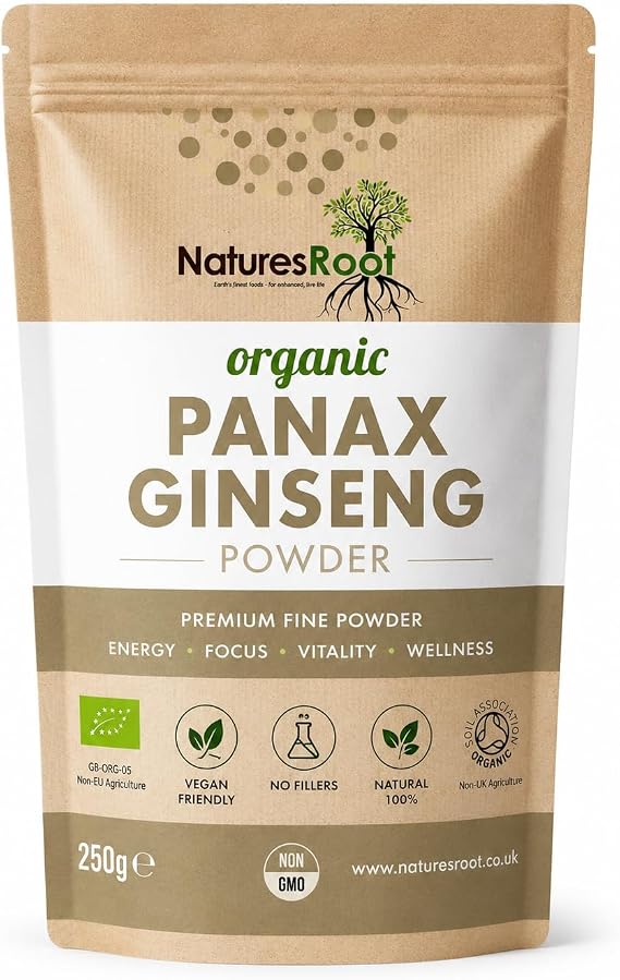 Nature’s Root Organic Panax Ginseng Powder 60g - Korean Ginseng | Asian Herb | Immune System Support | Vegan | Certified Organic