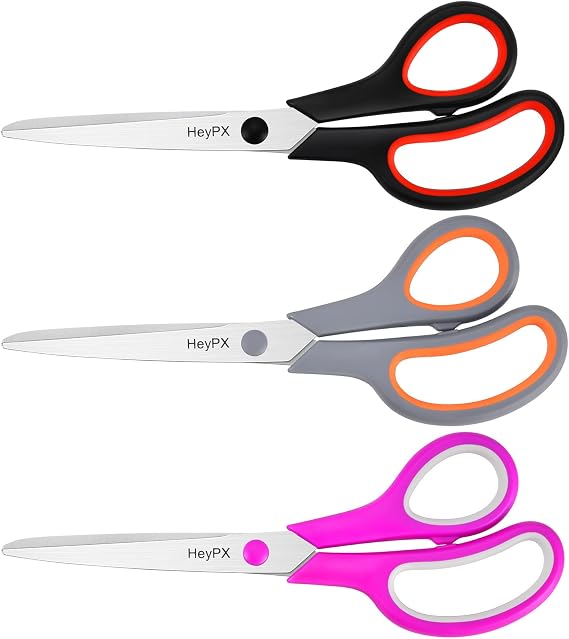 8.5" Multipurpose Scissors, Fabric Scissors with Ultra Sharp Stainless Steel Blades and Comfort Grip Handles, Sturdy for Office, Craft, 3 Pack