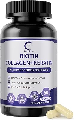 GPGP GreenPeople Biotin | Collagen | Keratin - Hair Growth biotin 20000MCG-Hair, Skin & Nails with Multivitamins & Minerals for Men & Women - 60 Capsules