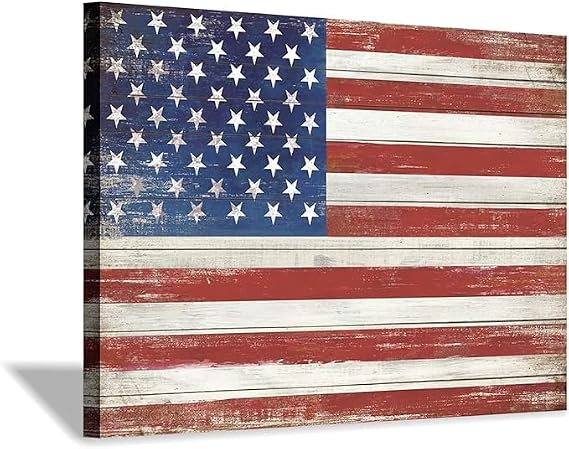 Hardy Gallery US Flag Canvas Wall Art: Blue Stars and Red Stripes Flag Pictures America Painting Artwork for Bedrooms (12'' x 16'')