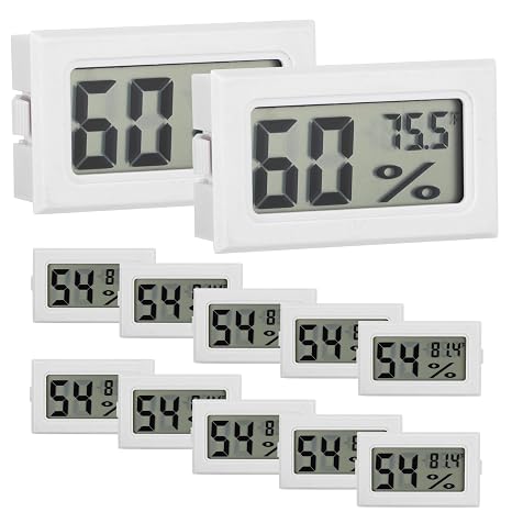 12 Pack Mini Hygrometer Digital Electronic Temperature Humidity Meters Gauge Indoor Thermometer Hygrometer LCD Display Fahrenheit (F) for Guitar Case,Greenhouse, Garden, Cellar, Closet (White)