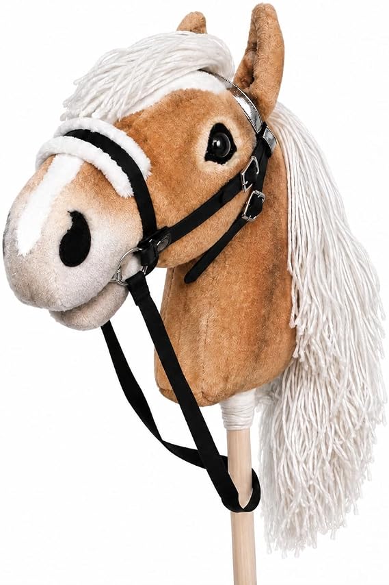 Hobby Horse Realistic with Bridle - A3 Haflinger Horse on Stick - Plush Toy Horse Head