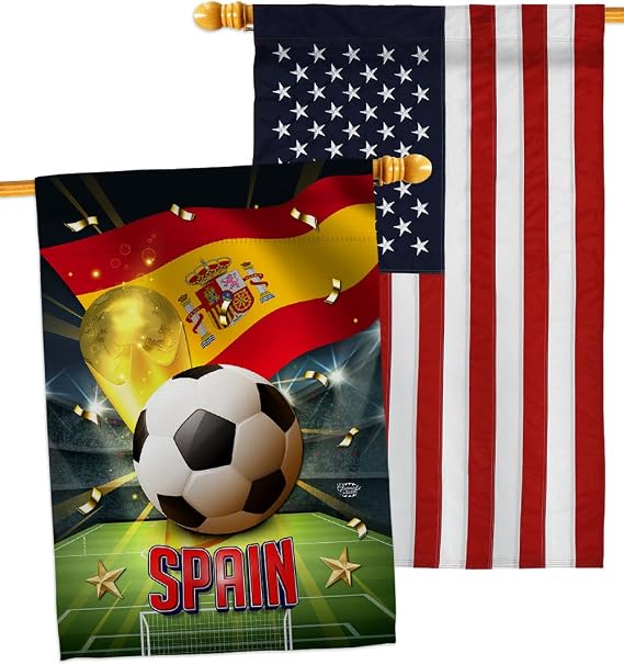 World Cup Spain American Flag Banner Pack Wall Art Patio Porch Lawn Garden Outdoor Decorations Tapestry Yard Signs FIFA Team Qatar Trophy Soccer Game Football Gifts, Made in USA