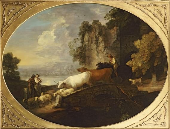 HCOTZHPY Oil Painting Canvas Wall Poster Wall Decoration Painting a River Landscape with Rustic Lovers by Gainsborough Classic Picture for Wall Decor 60x90cm