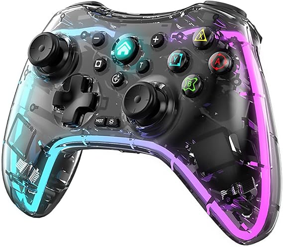 クリアワイヤレスSwitch Proコントローラー、iOS、Android、Nintendo Switch、PS5、PS4、PS3、PC用ワイヤレスBluetoothゲームコントローラー、ジャイロ軸、ターボ、デュアル振動付き透明ゲームパッド