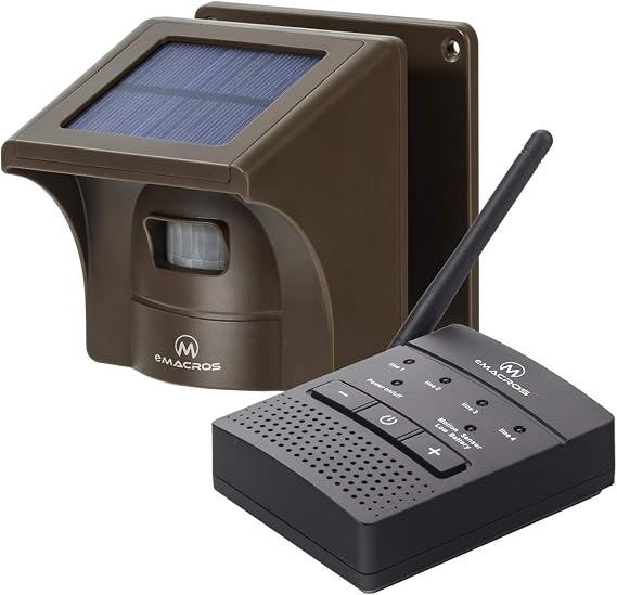 eMACROS Solar Driveway Alarm Sytem Wireless 1/2 Mile Long Range Outdoor Weather Resistant Motion Sensor & Detector- Wireless Outside Monitor & Protect Outside Property