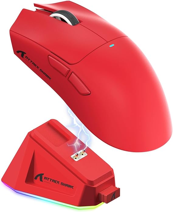 ATTACK SHARK X11 59g Lightweight Wireless Gaming Mouse with RGB Magnetic Charging Dock,PixArt PAW3311,Tri-Mode-BT/2.4G Wireless/Wired Mouse,22000 DPI,5 Programmable Buttons for Pc/Mac(Red)