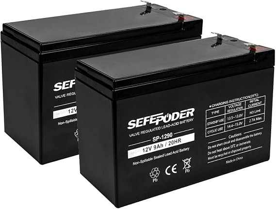 SEFEPODER 12V 9Ah Rechargeable Sealed Lead Acid Battery(SLA) 2 Pack (F2 Terminals)