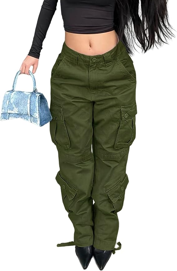 High Waisted Baggy Cargo Jeans for Women Y2K Wide Leg Loose Boyfriend Streetwear Trousers with Pockets Harajuku Grunge