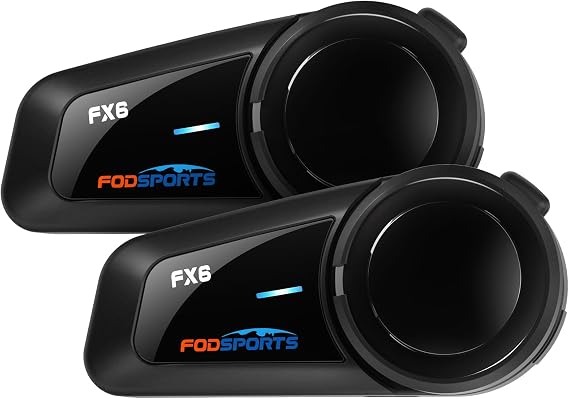 Fodsports FX6 Motorcycle Bluetooth Headset, 6 Riders Group Motorcycle Intercom Bluetooth, 1000M Motorbike Helmet Communication Systems/Voice Command/Universal Pairing/FM Radio(2 Pack)