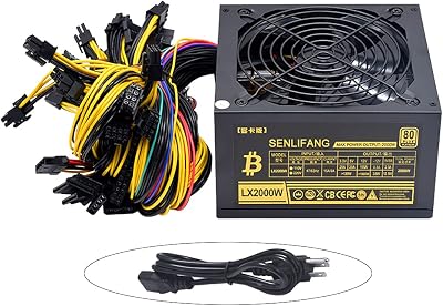 Asic Bitcoin New Gold Power Supply 2000W Plus ETH Supply ATX Mining Machine Supports 6 GPU Cards Support for Ethereum S9 S7 L3 Rig Mining for ETC Bitcoin Miner 110V-220V