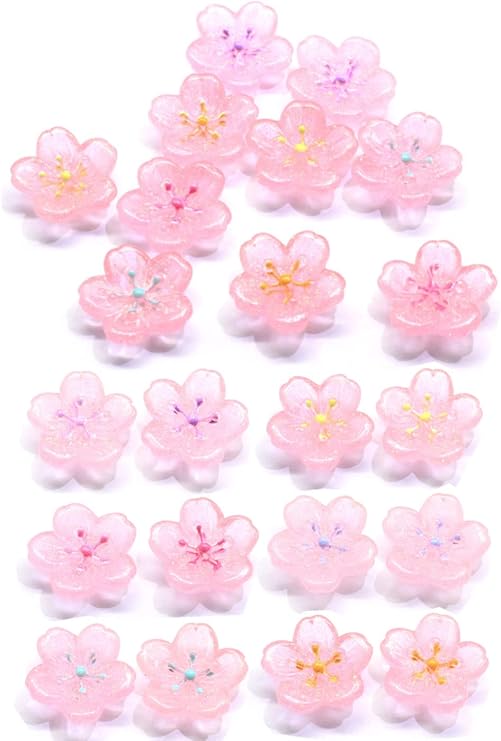 MSCFTFB 30pcs DIY Mixed Resin Sakura Flower FlatBacks Cabochons Embellishments for Hair Accessories Phone Case Scrapbooking Decorations Art Craft