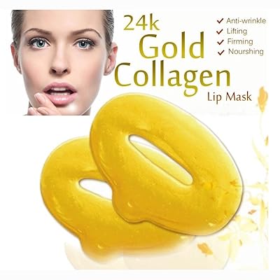 5 Masks 24K Gold Collagen Lip Treatment Mask Patches. Plumper Fuller Softer Lips. Anti Aging Reduce Fine Line Wrinkles Creases Hydrating Moisturizing Uplifting Tone Firmer Smooth Lips Regeneration