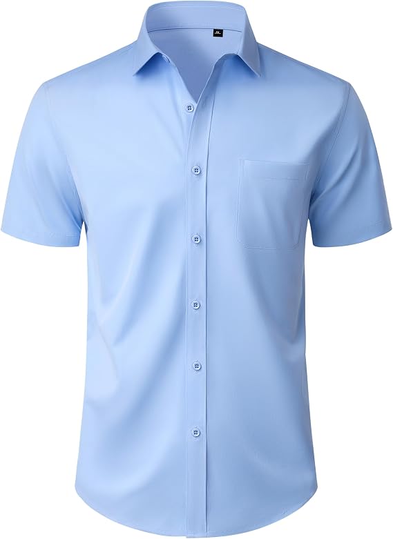 Mens Short Sleeve Dress Shirt Wrinkle Free Button Down Shirt with Pocket