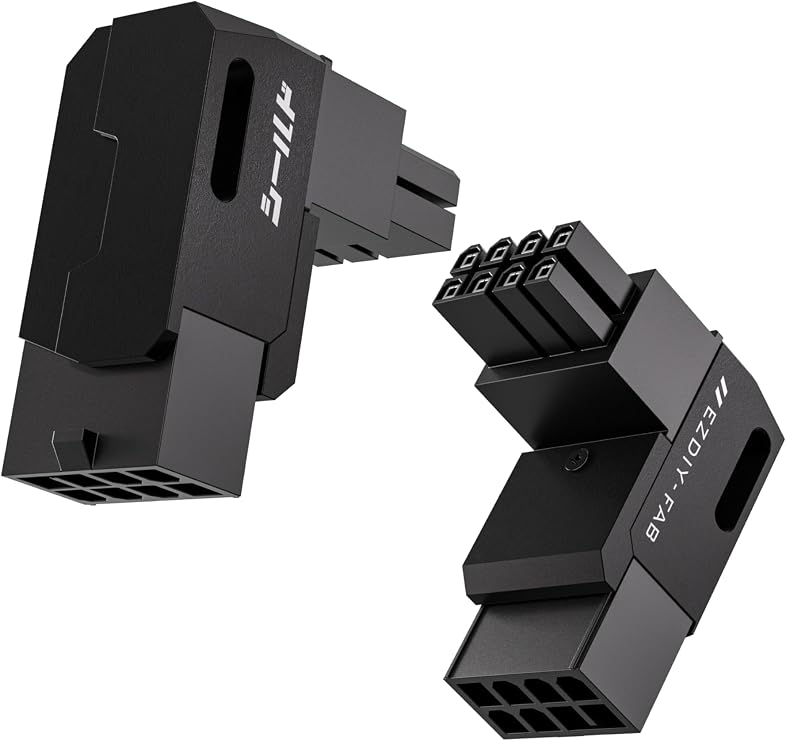 EZDIY-FAB Shield Series 8-Pin PCIe GPU Power Adapter,90-Degree Angled Connector, Aluminum Design for Graphics Cards Standard Type,Black-2 Pack