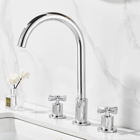 XJTNLB 3 Hole Basin Sink Taps Chrome Mixer Tap Bathroom Cross Handle Modern Bathroom Basin Taps with Hot and Cold