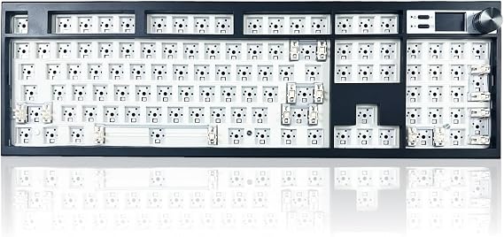 GMK104 Mechanical Keyboard Barebones,VIA Programmable Wireless BT5.0/2.4G/Type-C Gasket Mounted HotSwap Custom Barebones Keyboard Kit Full Size RGB Gaming DIY Key Board with Screen&Knob (Black)