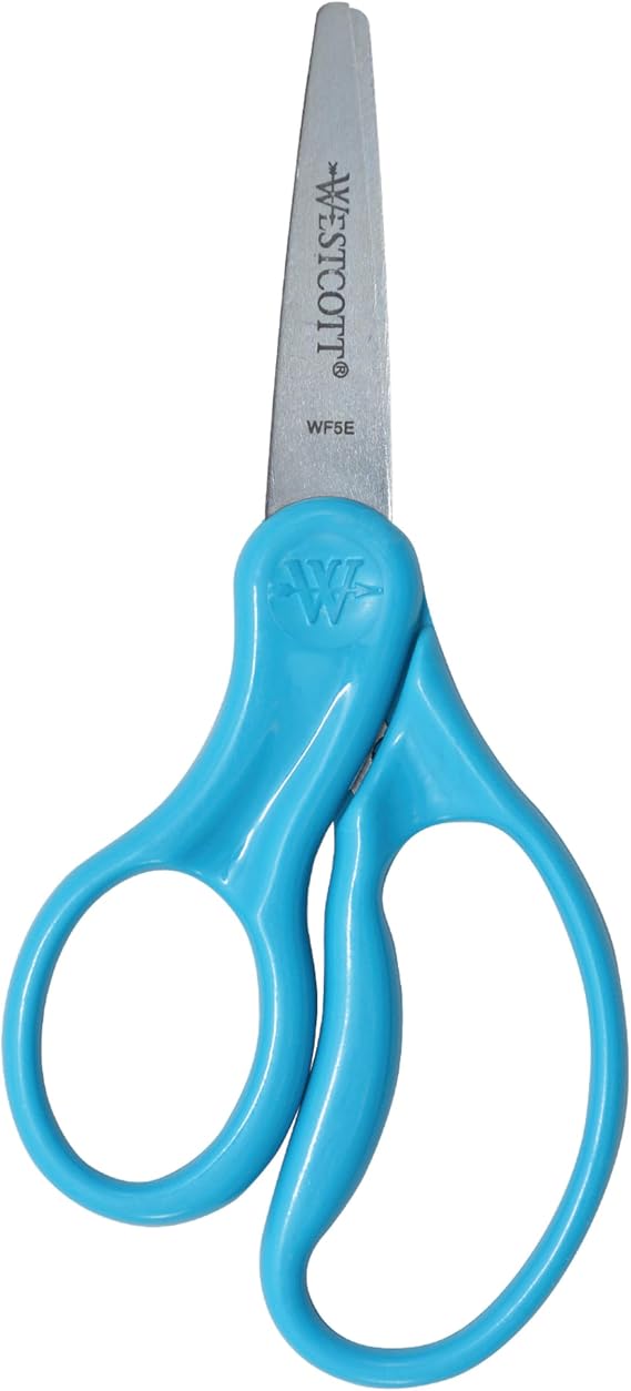Westcott 13178 Left-Handed Scissors, Hard Handle Kids' Scissors, Back to School, Classroom Supplies, Ages 4-8, 5-Inch Pointed Tip, Color Varies, 1 Count