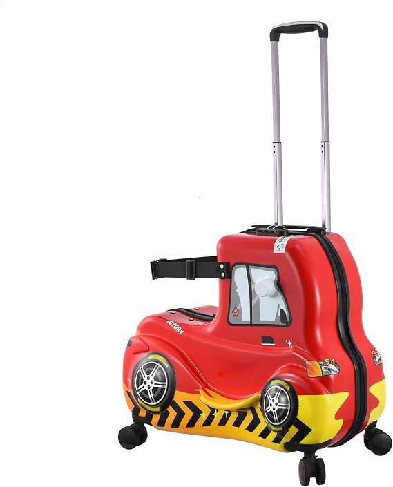 24 Ride On Suitcase For Kids, Kids Ride On Suitcase, Portable common Wheel, Carry On Luggage, Waterproof Unisex Boys Girls Travel Suitcase with Safety Belt, Riding Kids Rolling Luggage(Red Car)