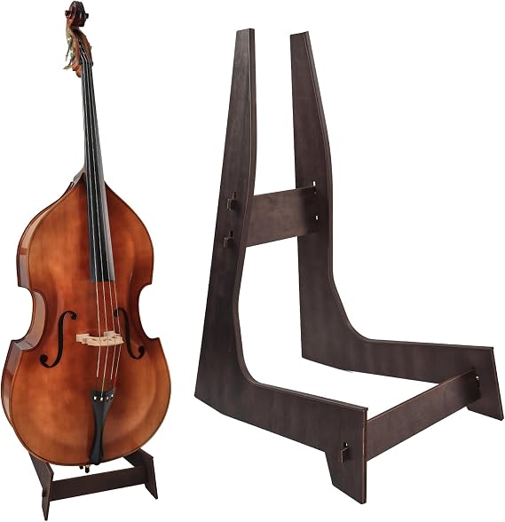 Wooden Double Bass Stand, Fits 1/8 to 4/4 Upright Bass, Brown | Sturdy and Portable, Cello Stand with Rubber Protection, Detachable Design, Universal Fits Upright Double Bass and Cello