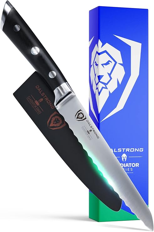 DALSTRONG Serrated Utility Knife - 5.5 inch - Gladiator Series Elite - Forged High Carbon German Steel - Kitchen Knife - Serrated Knife Blade - Sheath Included - NSF Certified