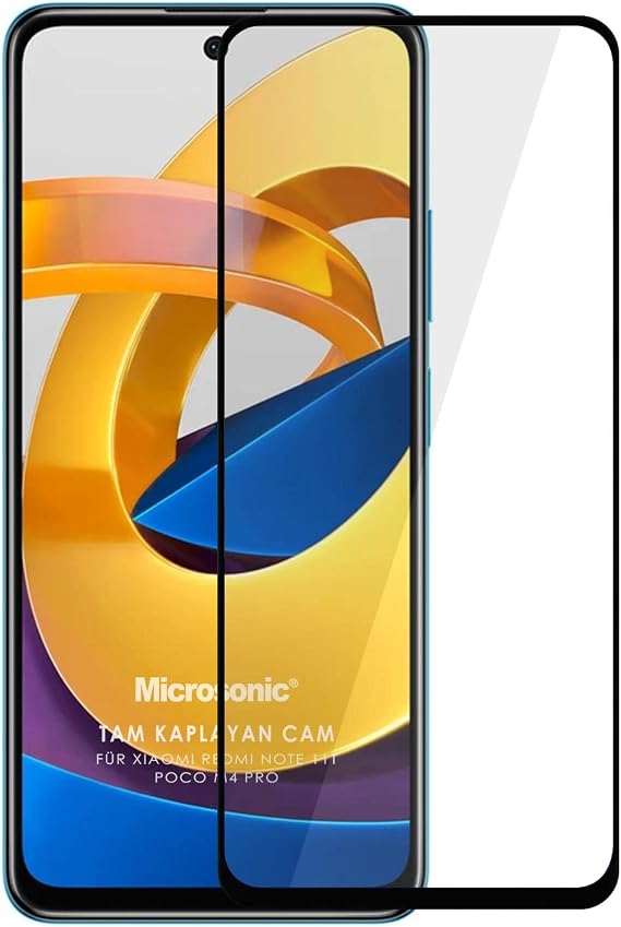 Microsonic Xiaomi Poco M4 Pro Tam Kaplayan Temperli Cam Ekran Koruyucu Siyah [Poco M4 Pro ile Uyumlu Ekran Koruyucu]
